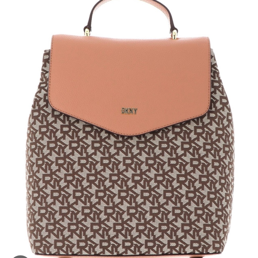 DKNY Tan and Pink Monogram Backpack